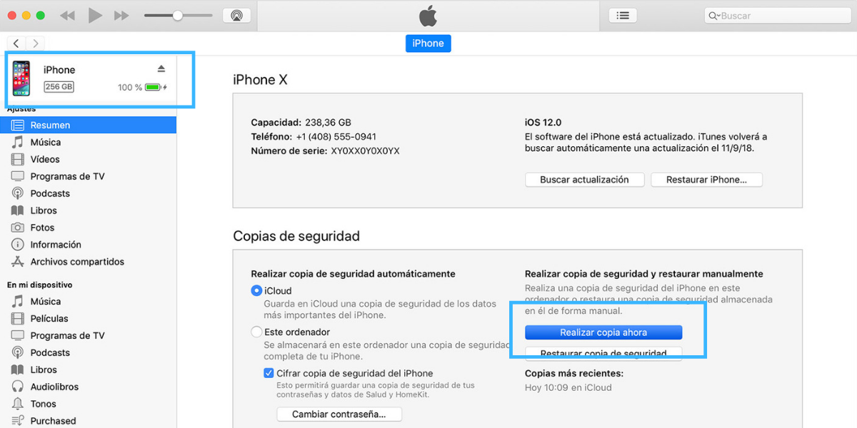 Cómo se hace una copia del iphone en itunes