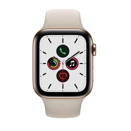 Apple Watch Series 5 GPS + Cell 44mm Caja de acero inoxidable en oro y  correa deportiva en color piedra - SICOS Apple Premium Reseller