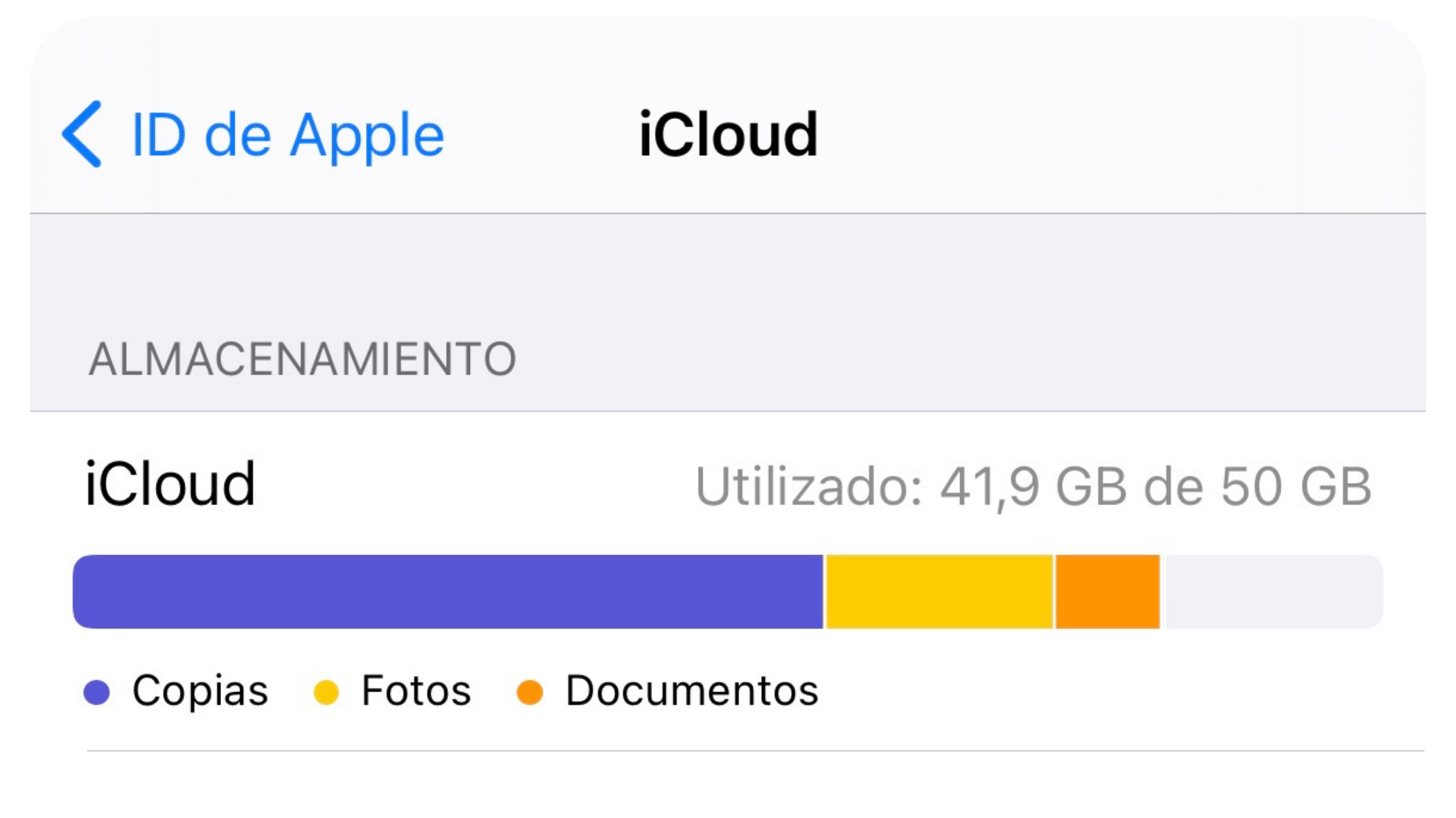 Gestionar almacenamiento iCloud