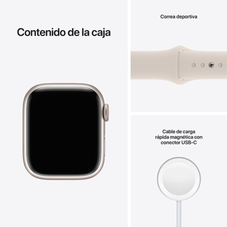 Apple Watch Series 7 Aluminio blanco estrella con correa deportiva blanco estrella contenido caja