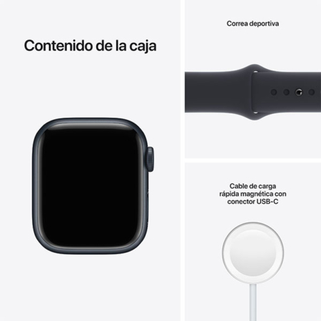 Apple Watch Series 7 Aluminio medianoche con correa deportiva medianoche contenido caja