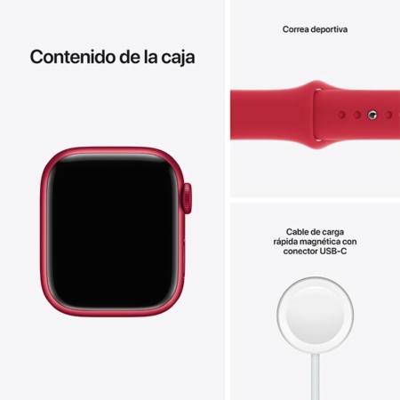 Apple Watch Series 7 Aluminio rojo con correa deportiva roja contenido caja
